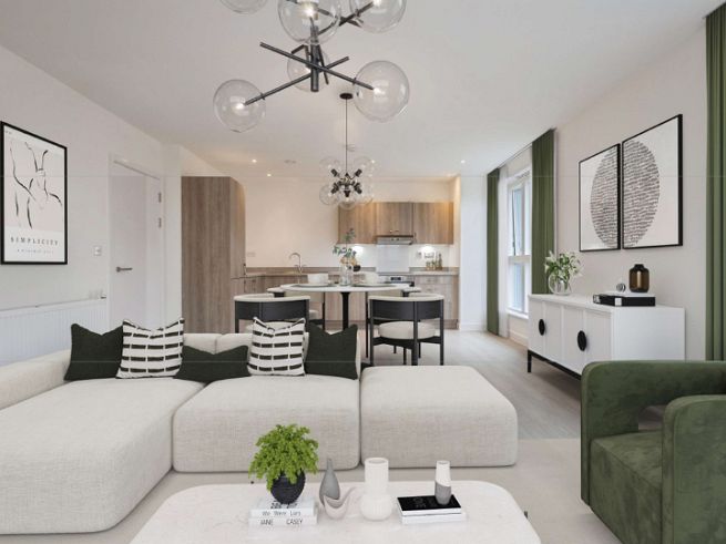 These internal photographs of a typical apartment have been digitally enhanced for marketing purposes only. The photographs include computer generated examples of furniture, lighting and accessories for demonstration and are not included with the sale